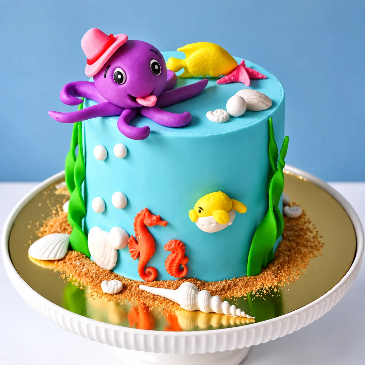 Ocean theme fondant cake with octopus and sea creatures