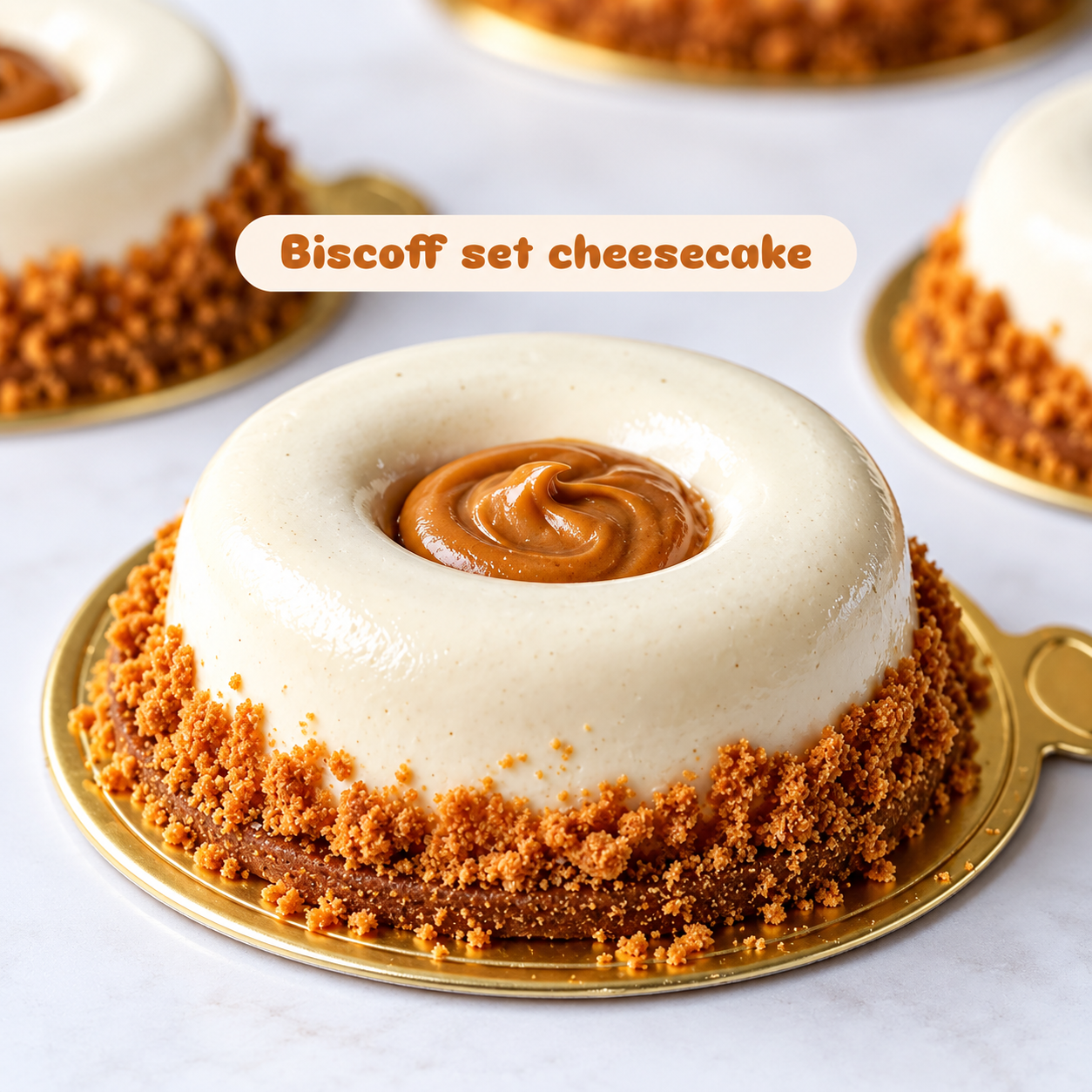 Biscoff set cheesecake with caramel centre and biscuit crumb